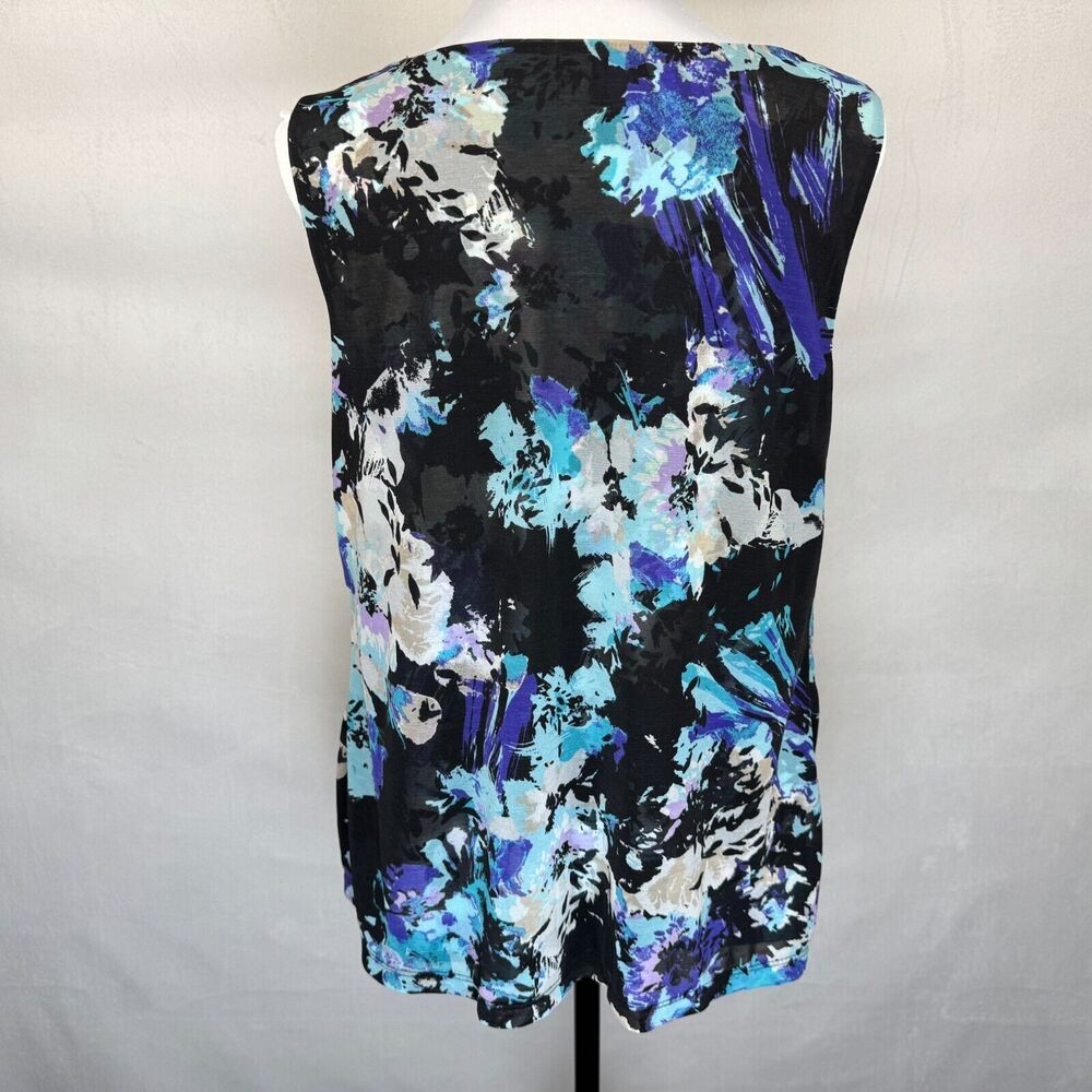 212 Collection Women Top Sz L Sleeveless Drape Neck Black Multicolor Print - Picture 4 of 7